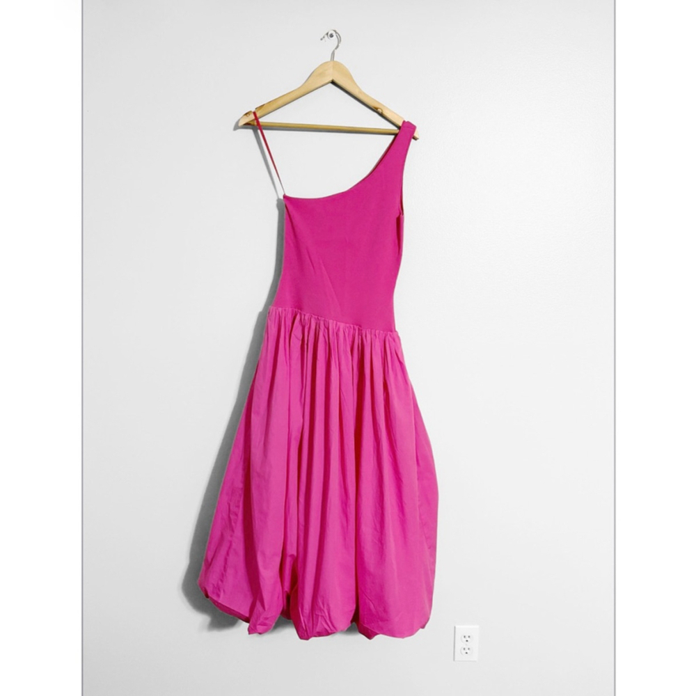 Derek Lam Pink Bubble Hem One Shoulder Midi Dress - Picture 6 of 10